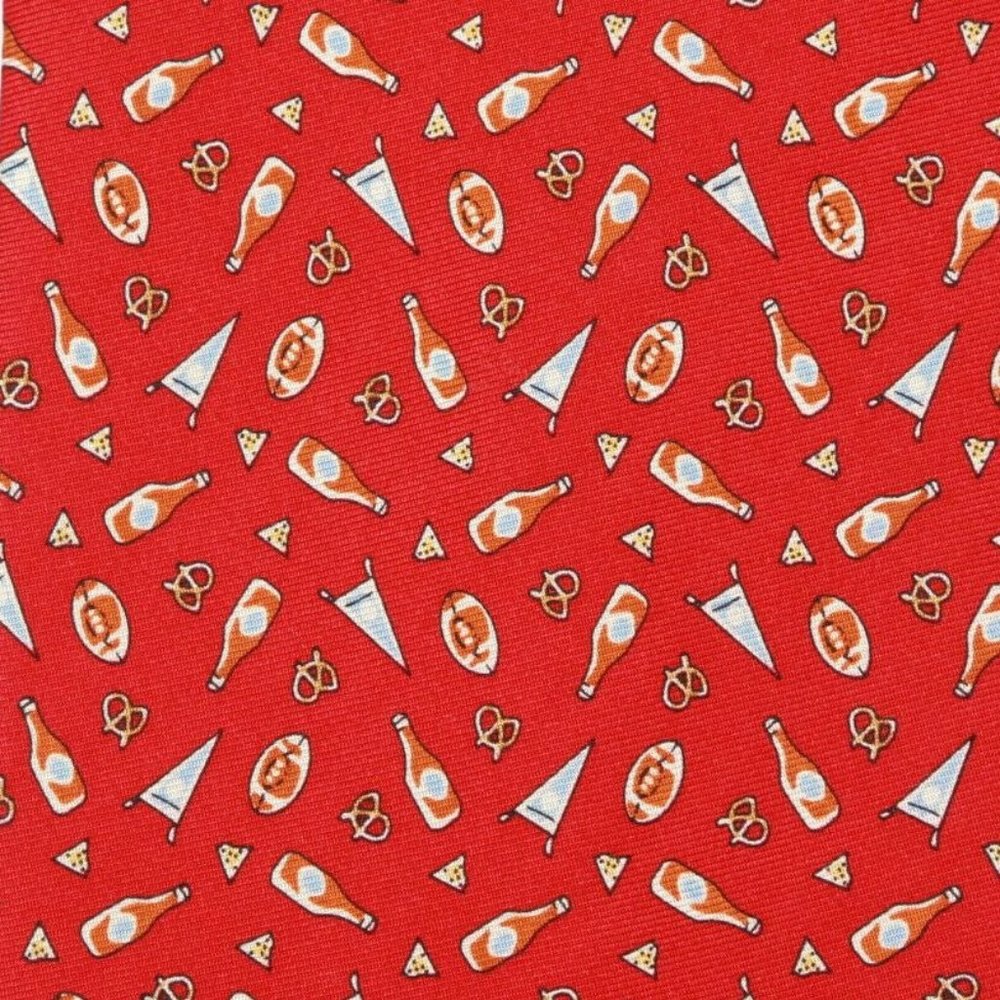 SERO Red Football Tailgate Beer Pretzels Sports Enthusiast Men's Silk Neck Tie